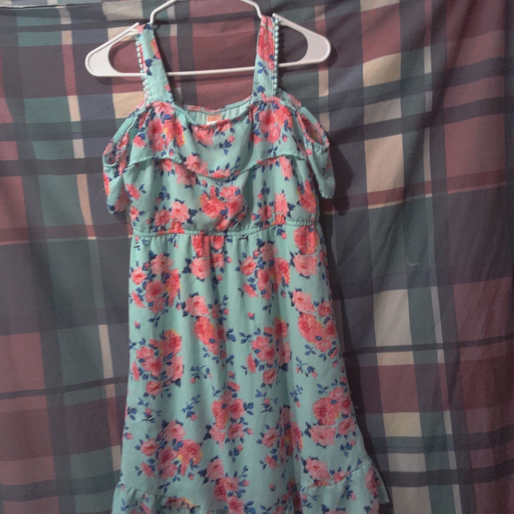 Wonder Nation Floral Kids Dress - Aqua and Coral